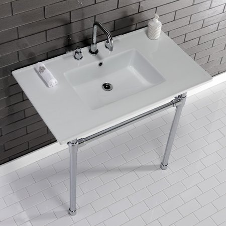 Fauceture KVPB37227W81 37-Inch Console Sink with Stainless Steel Legs (8-Inch, 3 Hole), White/Polished Chrome KVPB37227W81